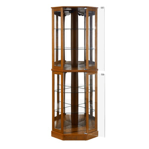 English Elm 6 Shelf Corner Curio Cabinet with Interior Lighting, Mirrored Back, Glass Shelves for Displays Oak W1693P165029