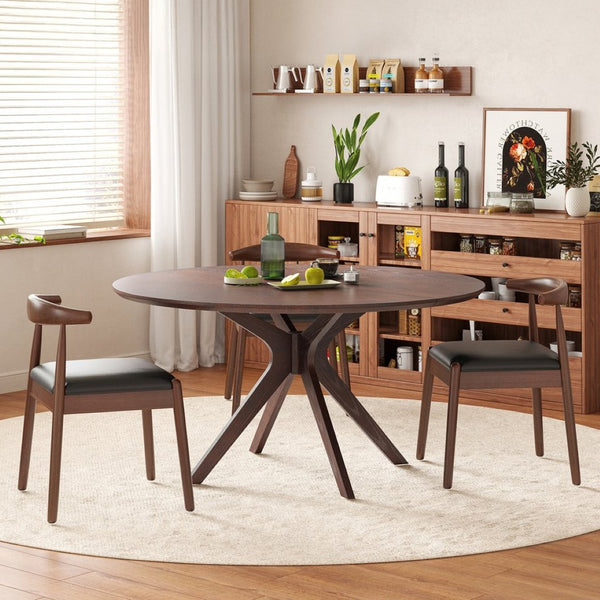 English Elm 47" Round Wood Dining Table Seats Six with Industrial Metal Base for Modern Homes T3623P437354