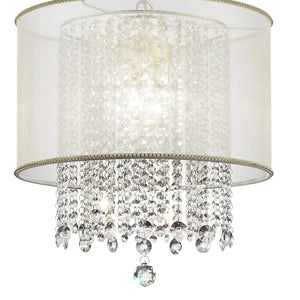 English Elm 21" Bhavya Ceiling Lamp Gold Finish with Silk Shade, 100% Crystal Droplets & 3-Bulb LED Ready B072116236