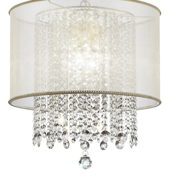 English Elm 21" Bhavya Ceiling Lamp Gold Finish with Silk Shade, 100% Crystal Droplets & 3-Bulb LED Ready B072116236