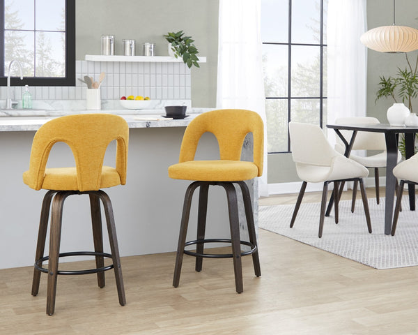 English Elm Fixed-height Swivel Counter Stools Mid-century Bentwood Walnut Frame Set of 2 B202S01787