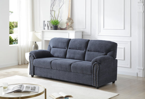 English Elm Hamilton Tufted Chenille Sofa with Nailhead Trim, Foam-Encased Coil Support and Removable Back Cushions Blue 33 L x 80 W x 23 H B078P349532
