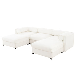 English Elm Elegant White Chenille Sofa With Hidden Storage, Ergonomic Support & Modular Design For Versatile Comfort W714S01039
