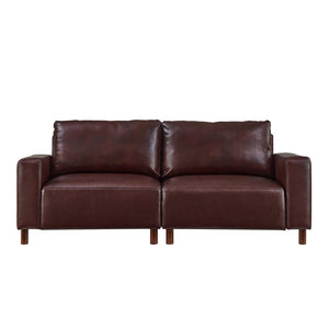 English Elm 78.5" Mid-century Faux Leather Loveseat with Solid Wood Legs for Living Room or Apartment Burgundy W1097S00253