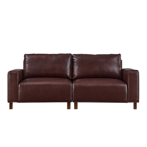 English Elm 78.5" Mid-century Faux Leather Loveseat with Solid Wood Legs for Living Room or Apartment Burgundy W1097S00253