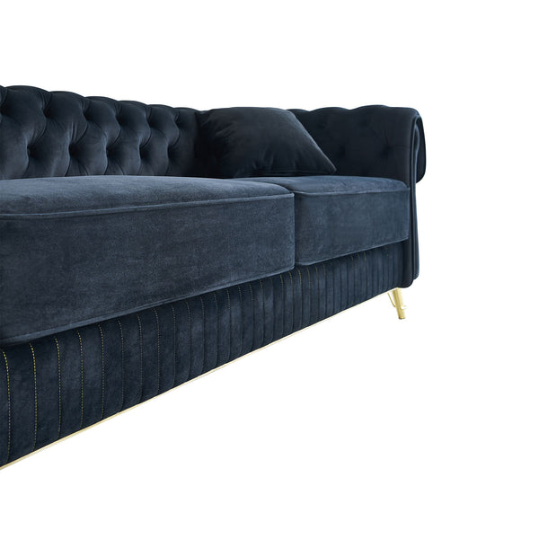 English Elm 89''W Chesterfield Modern Tufted Velvet Sofa with Pocket Springs, Gold Trim & Removable Cushions Black W579S00038