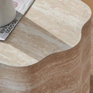 English Elm Set of 2 Round Coffee Tables Beige Brown Faux Mars Pattern MDF, Space-Saving Modern Accent Tables W3040P382320