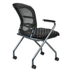 OSP Home Furnishings Deluxe Pro-line Ii Folding Nesting Armchair with Mesh Back and Lumbar Support Domino 84440-K107