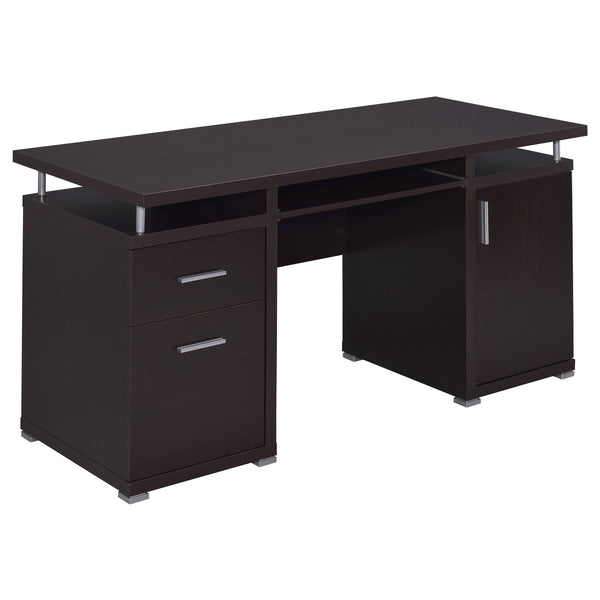 English Elm Rochelle Cappuccino 2-Drawer Office Desk with Compact One-Door Storage, Warm Espresso-Tone Finish, Space-Saving Surface B062P328704