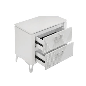 English Elm 2-drawer White Gloss Nightstand with Usb Charging Ports and Geometric Drawer Fronts B016P453628