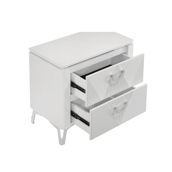 English Elm 2-drawer White Gloss Nightstand with Usb Charging Ports and Geometric Drawer Fronts B016P453628