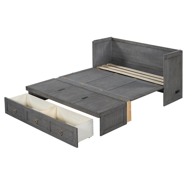 English Elm Queen Murphy Wall Bed with Pull Out Storage Drawer and Built in Usb Charging Gray LP000428AAE