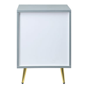 English Elm Grey High Gloss Wave Nightstand with Gold Accents, 2 Drawers, Metal Legs — Modern Textured Storage B062P186417