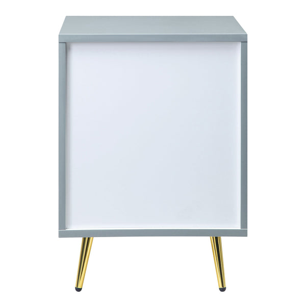 English Elm Grey High Gloss Wave Nightstand with Gold Accents, 2 Drawers, Metal Legs — Modern Textured Storage B062P186417