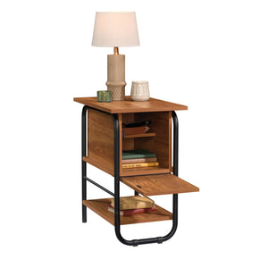 English Elm Side Table with Concealed Storage & Adjustable Shelf, Natural Cherry Engineered Wood, Sturdy Metal Frame B356P354494