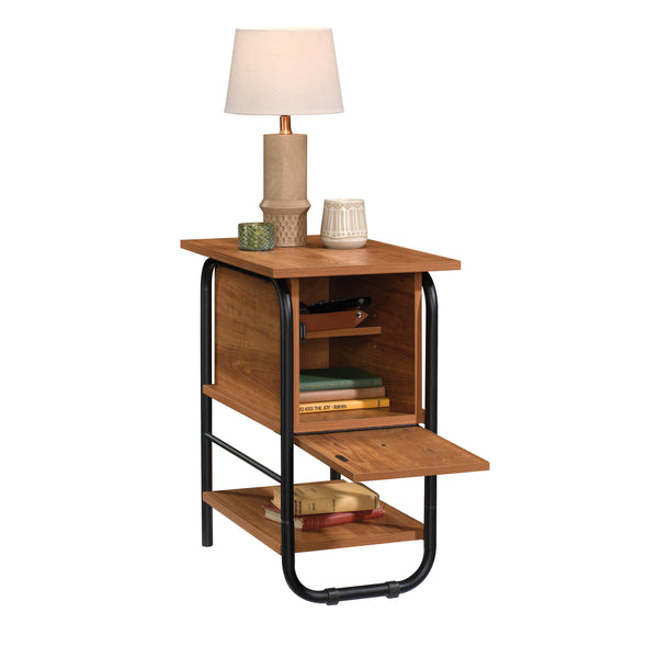 English Elm Side Table with Concealed Storage & Adjustable Shelf, Natural Cherry Engineered Wood, Sturdy Metal Frame B356P354494