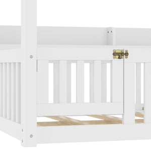English Elm Full House Floor Bed with Door and Guardrails for Kids, Solid Wood Double Full, Safe Play Nook Light White W1580P359331