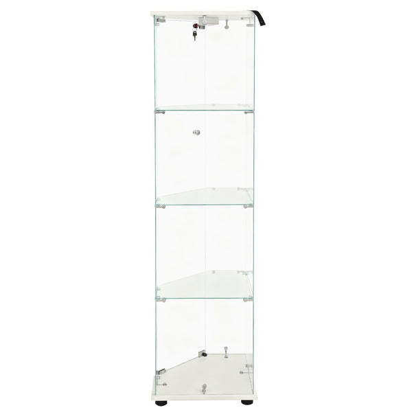 English Elm Tempered Glass Corner Display Cabinet with Rgb Lighting Locking Door and Adjustable Feet White W3155P449086