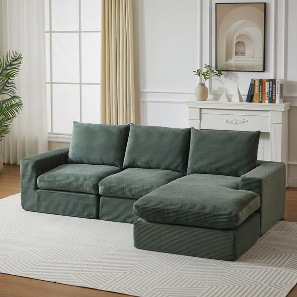 English Elm 99-inch Corduroy L-shaped Sectional Sofa with Reversible Chaise and Neck Pillow Support W834S00614