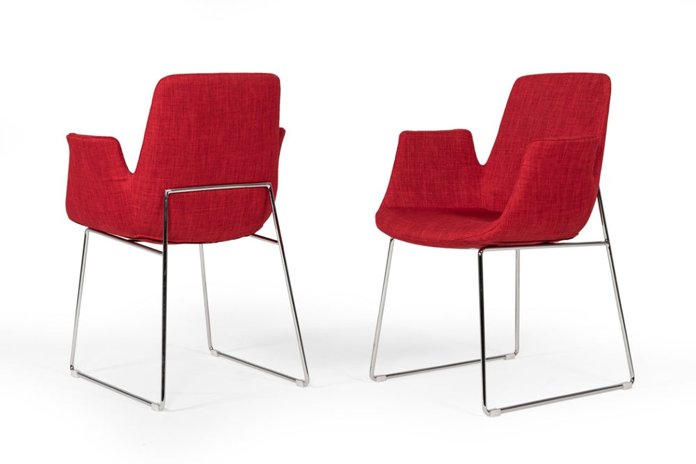 VIG Furniture Altair Red Fabric Dining Chair — Mid‑Century High‑Back Armchair With Chrome Legs, Durable Polyester Upholstery VGOBTY100-F-RED
