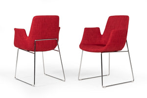 VIG Furniture Altair Red Fabric Dining Chair — Mid‑Century High‑Back Armchair With Chrome Legs, Durable Polyester Upholstery VGOBTY100-F-RED