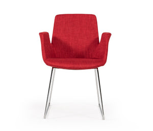 VIG Furniture Altair Red Fabric Dining Chair — Mid‑Century High‑Back Armchair With Chrome Legs, Durable Polyester Upholstery VGOBTY100-F-RED
