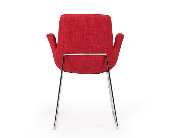 VIG Furniture Altair Red Fabric Dining Chair — Mid‑Century High‑Back Armchair With Chrome Legs, Durable Polyester Upholstery VGOBTY100-F-RED