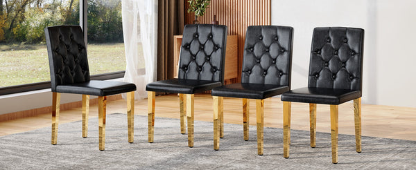English Elm 4-piece Brown Suede Dining Chair Set with Tufted Back and Walnut Metal Legs Black+Gold W1151P361161