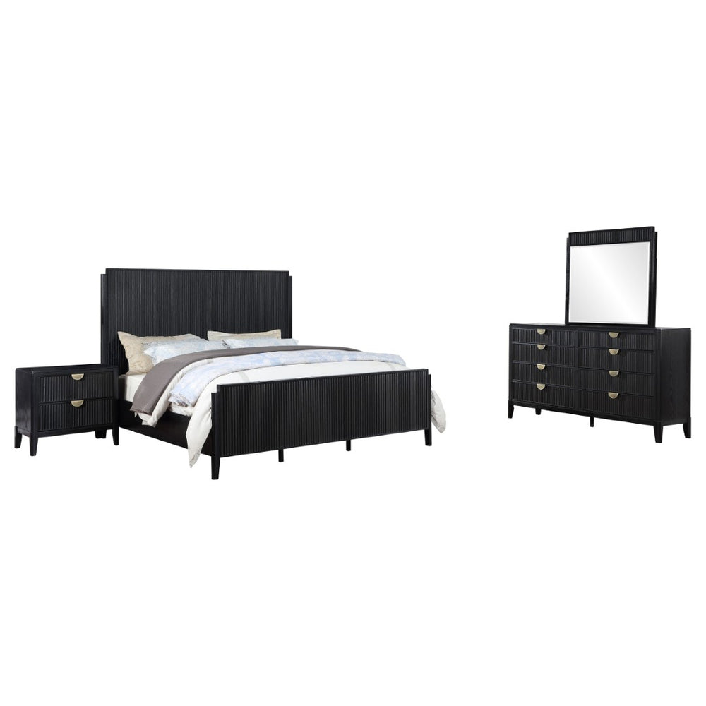English Elm Ennis Fluted Queen Bedroom Set with Art Deco Hardware and Wire-brushed Black Finish B062S01433