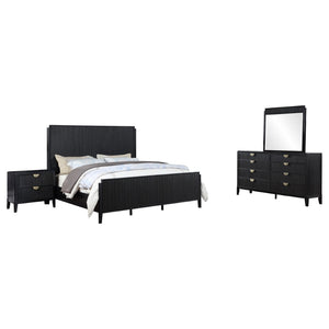 English Elm Ennis Fluted Queen Bedroom Set with Art Deco Hardware and Wire-brushed Black Finish B062S01433