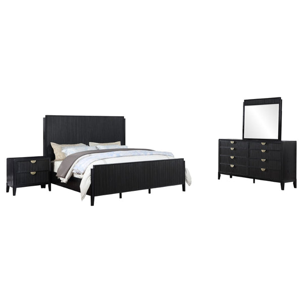 English Elm Ennis Fluted Queen Bedroom Set with Art Deco Hardware and Wire-brushed Black Finish B062S01433