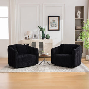 English Elm 39"w Chenille Barrel Swivel Chair Tufted Pumpkin Silhouette Cozy Reading Accent Seat Black W3118S00042