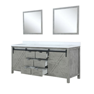 English Elm Ash Grey Double Bath Vanity 80" W x 22" D with White Quartz Top, Soft-Close Drawers & Dual 30" Mirrors B2731S00935