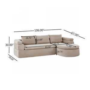 English Elm 106" L-shaped Sectional Sofa Modular Chaise Lounge Neutral Fabric Living Room Almond N771P396321V_N771P396322V