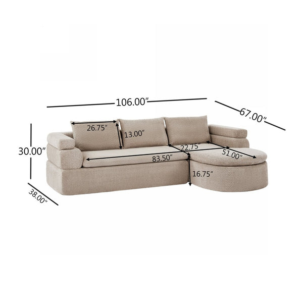 English Elm 106" L-shaped Sectional Sofa Modular Chaise Lounge Neutral Fabric Living Room Almond N771P396321V_N771P396322V