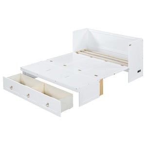 English Elm Queen Murphy Wall Bed with Pull Out Storage Drawer and Built in Usb Charging White LP000428AAK
