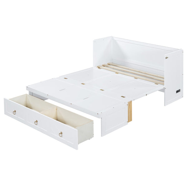 English Elm Queen Murphy Wall Bed with Pull Out Storage Drawer and Built in Usb Charging White LP000428AAK