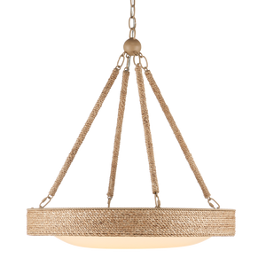 Hopscotch Chandelier - Elegant Abaca Rope Design with Frosted Glass Diffuser, LED & Adjustable Height