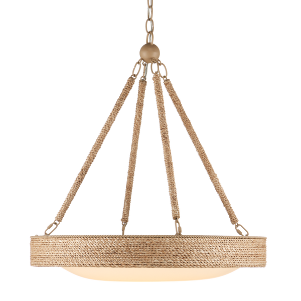 Hopscotch Chandelier - Elegant Abaca Rope Design with Frosted Glass Diffuser, LED & Adjustable Height