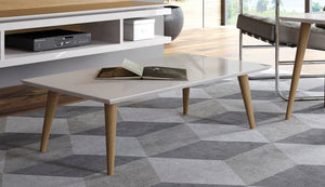English Elm Utopia 40" Coffee Table with Lacquered Rectangular Top and Solid Wood Splayed Legs for Style and Durability Off White B365P398083