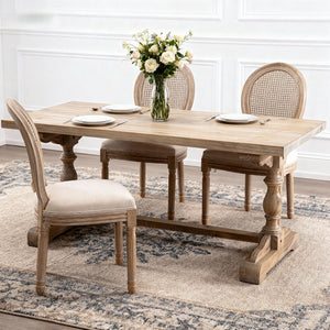 English Elm French Country Dining Chairs Set of 2 Linen Upholstered Round Back Farmhouse Seating W3426P478063