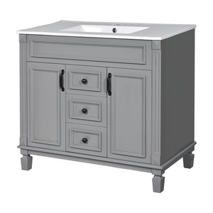 English Elm 36'' Modern Bathroom Vanity With Black Ceramic Top, Soft-Close Doors & Drawers For Stylish Storage N710P230231E