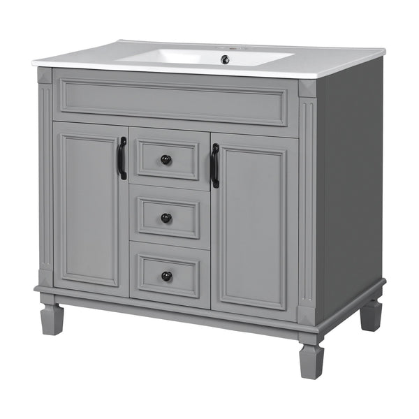 English Elm 36'' Modern Bathroom Vanity With Black Ceramic Top, Soft-Close Doors & Drawers For Stylish Storage N710P230231E