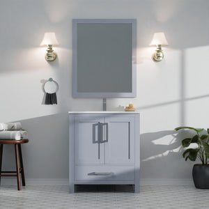 English Elm Dark Grey 30 in Bath Vanity with White Quartz Top, Soft-Close Drawers, Mirror Included, Durable Finish B2731S00674