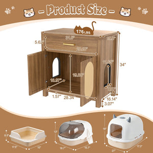 English Elm Cat Litter Box Cabinet with Sisal Doors Storage Drawer and Nightstand Surface N704P379111P