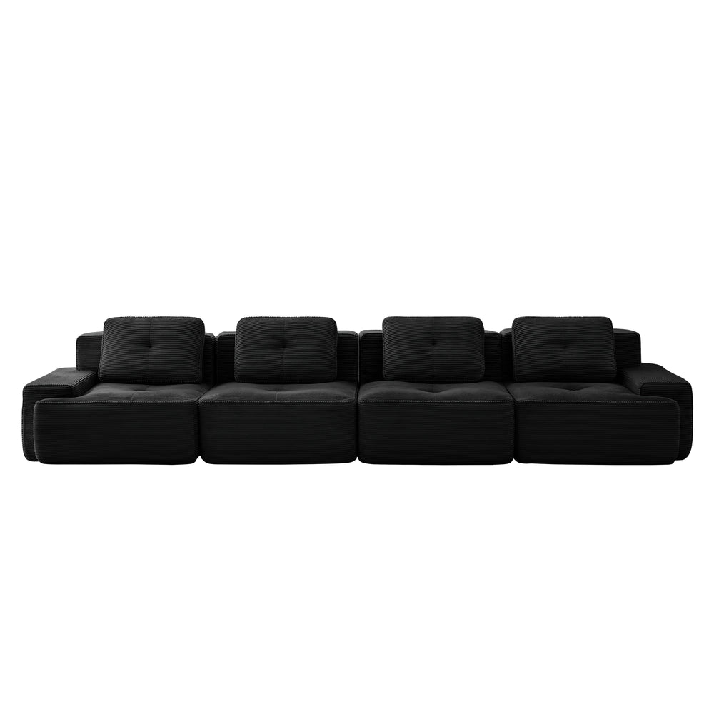 English Elm 153" Modern Modular Sectional Sofa – Stylish 4-Seater With Deep Seats, Tufted Corduroy & No Assembly! W714S01480