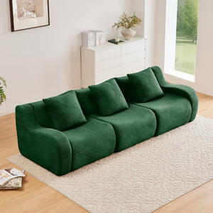 English Elm Boneless Sofa: Luxurious 3-Seat Teddy Fabric, Non-Slip Design, No Assembly, Curved Armrests, Green Comfort W714S01439