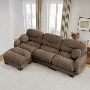 English Elm Pleated Chenille Sectional Sofa with Ergonomic Foam Sculptural Curved Armrests Living Room Brown W5656S00059