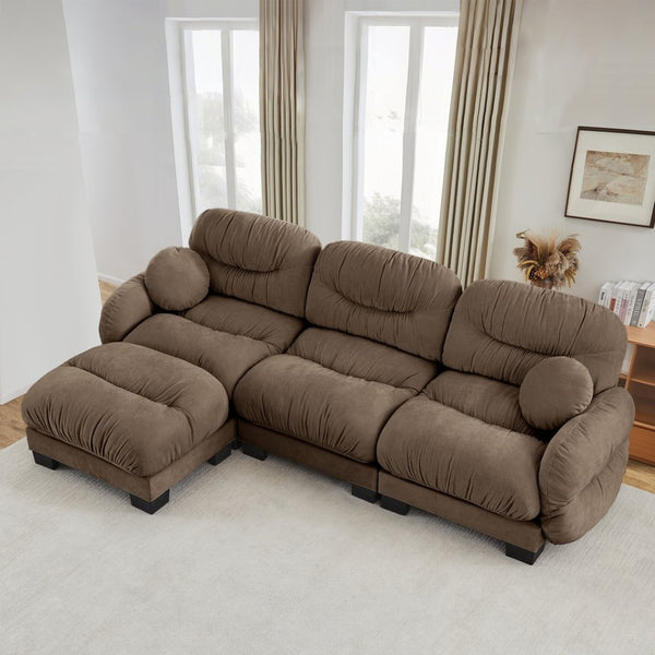 English Elm Pleated Chenille Sectional Sofa with Ergonomic Foam Sculptural Curved Armrests Living Room Brown W5656S00059