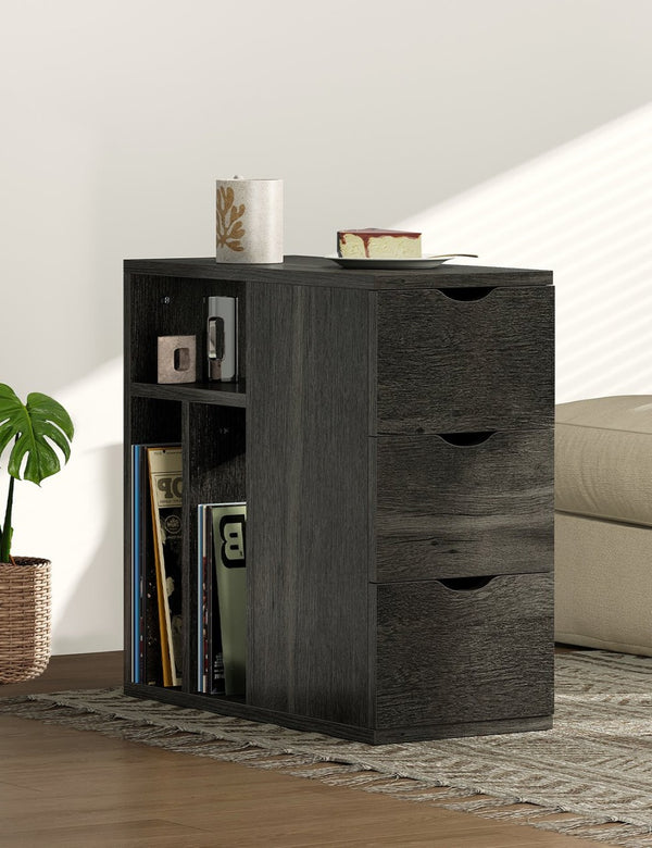 English Elm Vividwood Slim 3 Drawer End Table with Open Shelving for Bedroom or Living Room T5618P505962